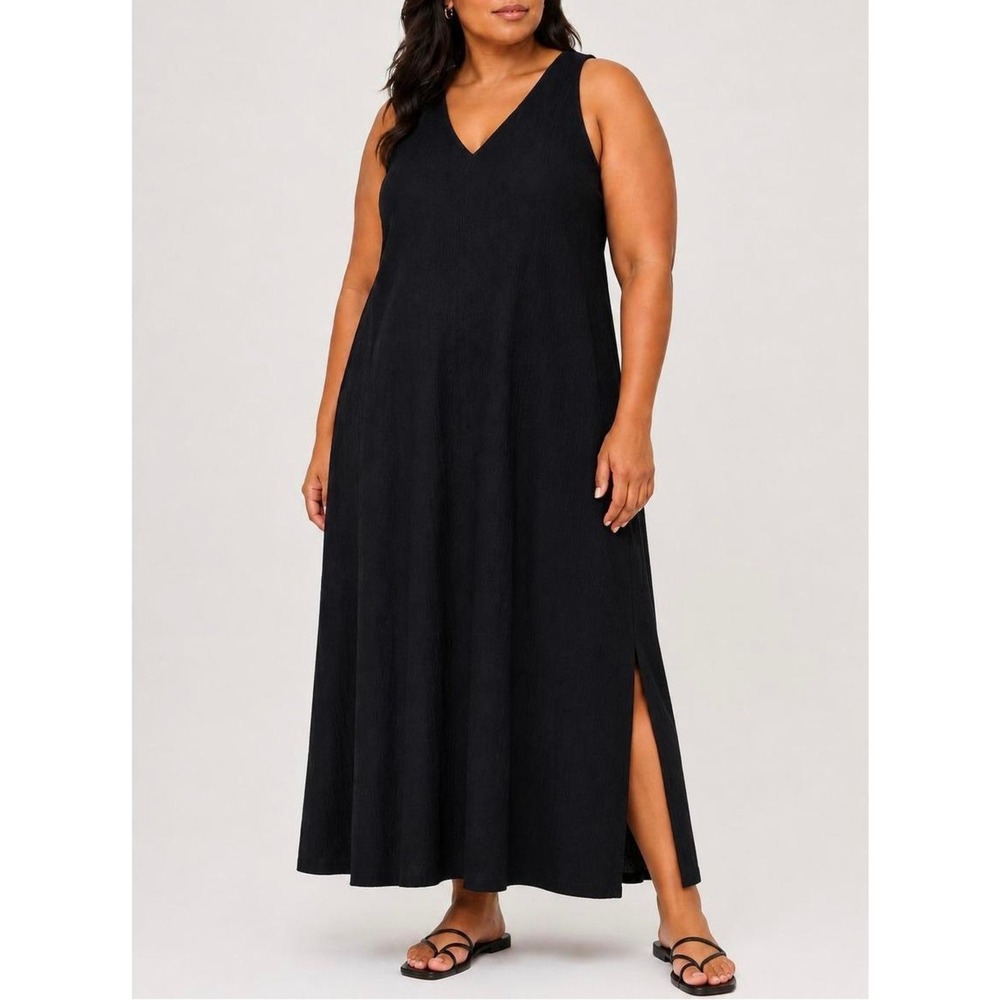DKNY NWT Linen Blend V-Neck Maxi Dress Size XXL Minimalist Beachy Coastal Boho